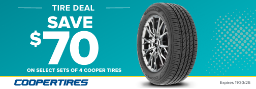 Cooper 4 Tire $70 Mail in Rebate 9/01/2026 through 11/30/2026
